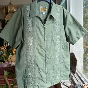 Men’s Guayabera Sage Green Embroidered Shirt